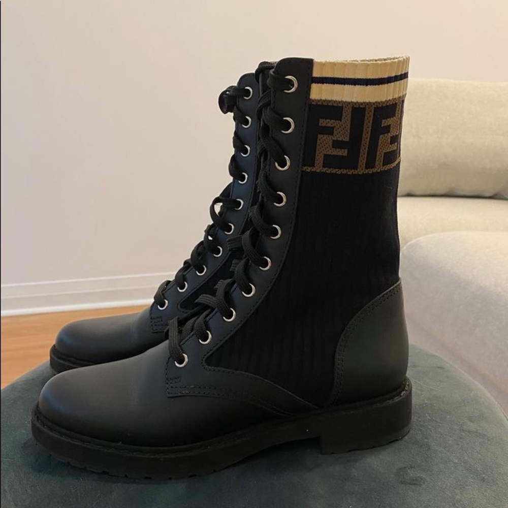 Fendi black Rockoko Combat Boots
